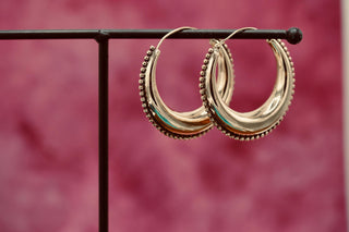 Gold Chunky Hoops, Thick Earrings Beaded Edges, Bohemian Queen Style