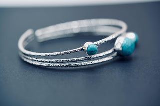 Adjustable Turquoise Silver Bracelet Adjustable, Bohemian Bangle, Gift Box Option, Boho, Artisanal