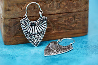 Ethnic Silver Earrings | Boho Earrings for Women | Gypsy Tribal Jewellery | Hypoallergenic Hoops