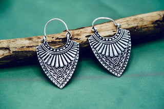 Ethnic Silver Earrings | Boho Earrings for Women | Gypsy Tribal Jewellery | Hypoallergenic Hoops