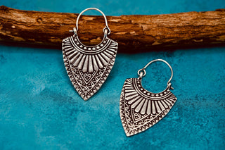 Ethnic Silver Earrings | Boho Earrings for Women | Gypsy Tribal Jewellery | Hypoallergenic Hoops
