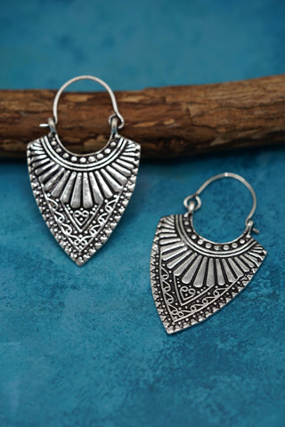 Ethnic Silver Earrings | Boho Earrings for Women | Gypsy Tribal Jewellery | Hypoallergenic Hoops