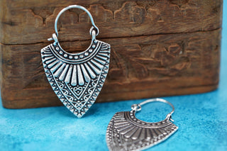 Ethnic Silver Earrings | Boho Earrings for Women | Gypsy Tribal Jewellery | Hypoallergenic Hoops