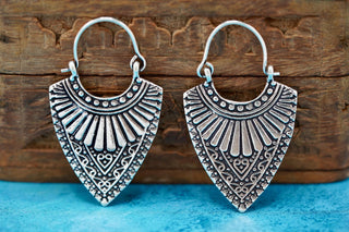 Ethnic Silver Earrings | Boho Earrings for Women | Gypsy Tribal Jewellery | Hypoallergenic Hoops