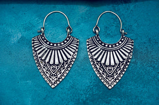 Ethnic Silver Earrings | Boho Earrings for Women | Gypsy Tribal Jewellery | Hypoallergenic Hoops