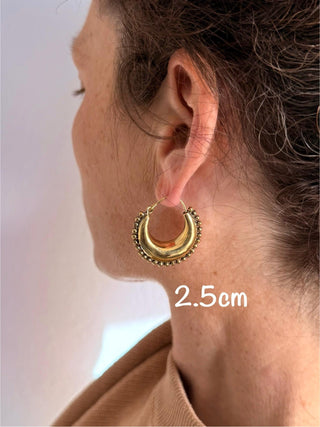 Gold Chunky Hoops, Thick Earrings Beaded Edges, Bohemian Queen Style