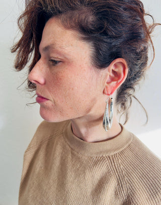 Silver Chunky Hoop Earrings Multi Size, Ethnic Beaded Hoops