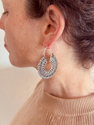 Mandala Circle Silver Earrings | Ethnic Hoops for Women | Gypsy Tribal Jewellery | Hypoallergenic Hoops