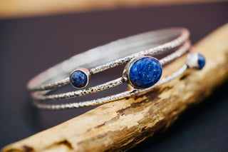 Large Size Lapis Lazuli Silver Bracelet, Bohemian Bangles, Gift Box Option, Boho, Artisanal