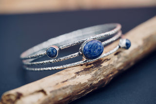 Large Size Lapis Lazuli Silver Bracelet, Bohemian Bangles, Gift Box Option, Boho, Artisanal