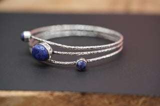 Large Size Lapis Lazuli Silver Bracelet, Bohemian Bangles, Gift Box Option, Boho, Artisanal