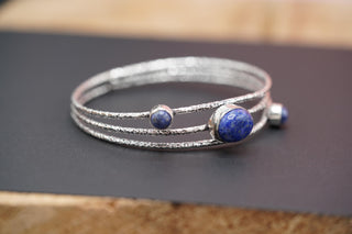 Large Size Lapis Lazuli Silver Bracelet, Bohemian Bangles, Gift Box Option, Boho, Artisanal