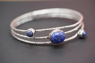 Large Size Lapis Lazuli Silver Bracelet, Bohemian Bangles, Gift Box Option, Boho, Artisanal