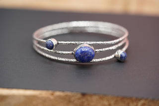 Large Size Lapis Lazuli Silver Bracelet, Bohemian Bangles, Gift Box Option, Boho, Artisanal