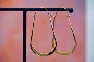 Oversized Flat Gold Hoops, Large Irregular Brass Earrings for Women