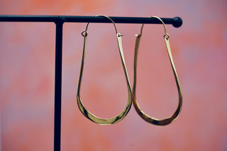 Oversized Flat Gold Hoops, Large Irregular Brass Earrings for Women