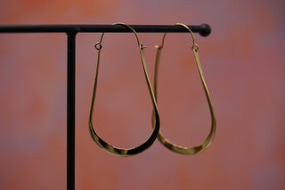 Oversized Flat Gold Hoops, Large Irregular Brass Earrings for Women