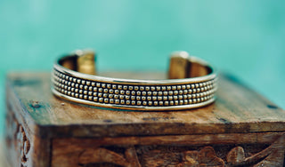 Boho Cuff Bracelet, Textured Beaded Brass Bracelet, Bohemian Jewellery Gift for Her
