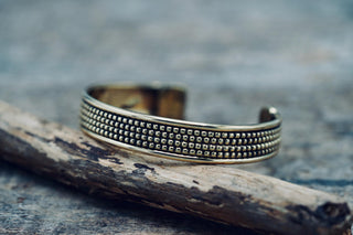 Boho Cuff Bracelet, Textured Beaded Brass Bracelet, Bohemian Jewellery Gift for Her