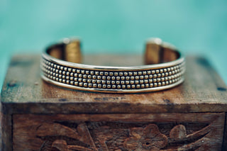Boho Cuff Bracelet, Textured Beaded Brass Bracelet, Bohemian Jewellery Gift for Her