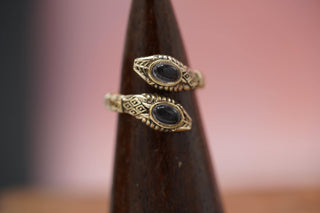 Two Snake Head Brass Ring, Wrap Around Snake Ring, Amethyst Snake Ring