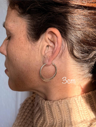 Hammered Flat Silver Hoop Earrings, Bohemian Hoops, Ethnic Jewellery, Everyday Silver Earrings