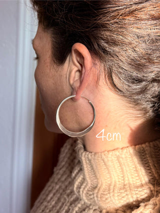 Hammered Flat Silver Hoop Earrings, Bohemian Hoops, Ethnic Jewellery, Everyday Silver Earrings