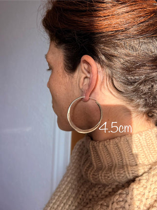 Hammered Flat Silver Hoop Earrings, Bohemian Hoops, Ethnic Jewellery, Everyday Silver Earrings