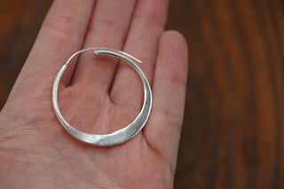 Hammered Flat Silver Hoop Earrings, Bohemian Hoops, Ethnic Jewellery, Everyday Silver Earrings