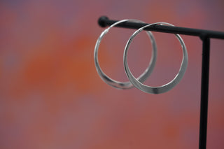 Hammered Flat Silver Hoop Earrings, Bohemian Hoops, Ethnic Jewellery, Everyday Silver Earrings