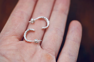 Tiny rigged hoops Textured Pattern Lines Sterling Silver, Easy Wear Butterfly Closure, Minimalist Hoop Earrings