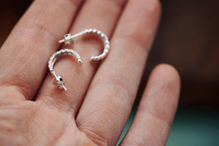 Tiny rigged hoops Textured Pattern Lines Sterling Silver, Easy Wear Butterfly Closure, Minimalist Hoop Earrings