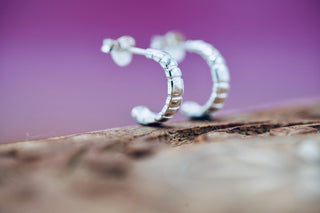 Tiny rigged hoops Textured Pattern Lines Sterling Silver, Easy Wear Butterfly Closure, Minimalist Hoop Earrings