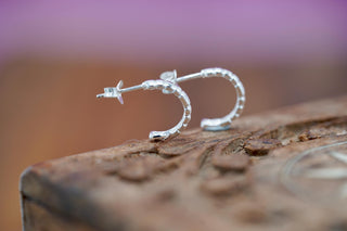 Tiny rigged hoops Textured Pattern Lines Sterling Silver, Easy Wear Butterfly Closure, Minimalist Hoop Earrings