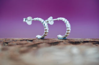Tiny rigged hoops Textured Pattern Lines Sterling Silver, Easy Wear Butterfly Closure, Minimalist Hoop Earrings