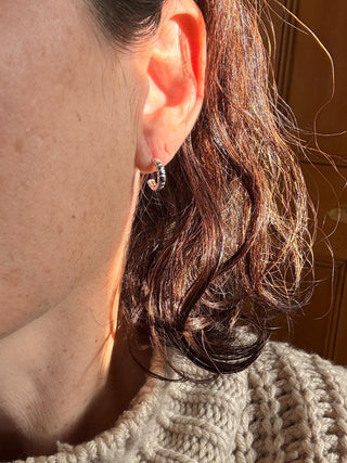 Tiny rigged hoops Textured Pattern Lines Sterling Silver, Easy Wear Butterfly Closure, Minimalist Hoop Earrings