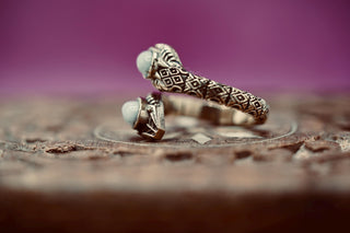 Moonstone Snake Ring, Two Snake Head Brass Ring, Wrap Around Snake Ring