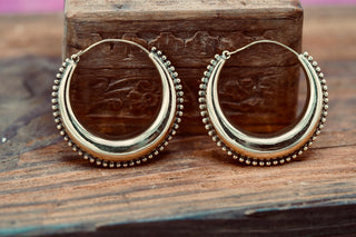 Gold Chunky Hoops, Thick Earrings Detailed Edges, Bohemian Style, Hypoallergenic Option