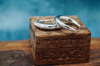 Silver Chunky Hoop Earrings Multi Size, Ethnic Beaded Hoops