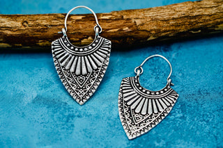Ethnic Silver Earrings | Boho Earrings for Women | Gypsy Tribal Jewellery | Hypoallergenic Hoops