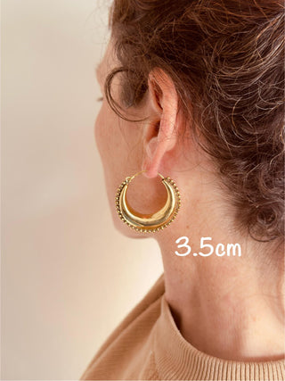 Gold Chunky Hoops, Thick Earrings Detailed Edges, Bohemian Style, Hypoallergenic Option