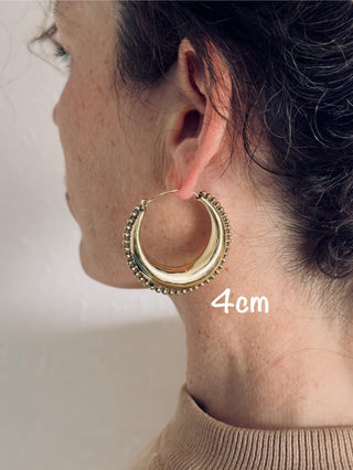 Gold Chunky Hoops, Thick Earrings Beaded Edges, Bohemian Queen Style