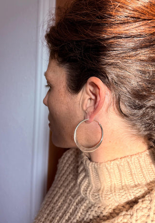 Hammered Flat Silver Hoop Earrings, Bohemian Hoops, Ethnic Jewellery, Everyday Silver Earrings