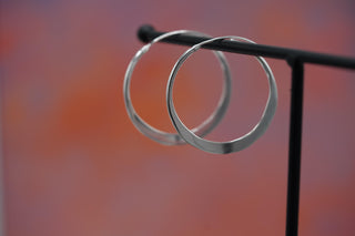 Hammered Flat Silver Hoop Earrings, Bohemian Hoops, Ethnic Jewellery, Everyday Silver Earrings