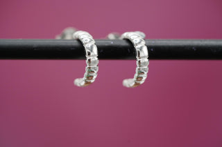 Tiny rigged hoops Textured Pattern Lines Sterling Silver, Easy Wear Butterfly Closure, Minimalist Hoop Earrings