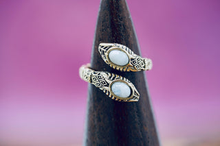 Moonstone Snake Ring, Two Snake Head Brass Ring, Wrap Around Snake Ring