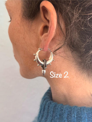 Tribal Chunky Silver Hoops; Ethnic / Boho / Unisex / Mens / Rustic / Psy / Gypsy / Spiral / Hippie / Bohemian / Festival / style