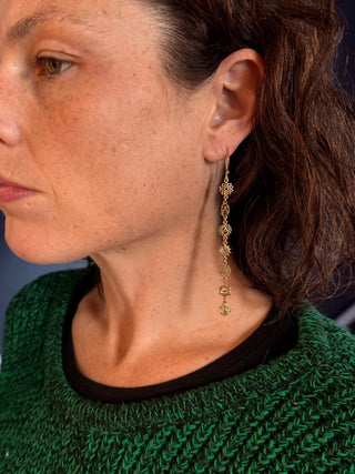 Chakras Long Pendant Brass Earrings, Boho Jewellery from Kaali Boutique