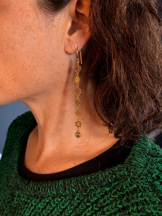 Chakras Long Pendant Brass Earrings, Boho Jewellery from Kaali Boutique
