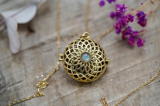 Gold Bola Necklace Brass & Labradorite / Pregnancy / Harmony Ball / Chimes / Vegan / Ethnic / Boho / Hippie / Rustic / Hypoallergenic